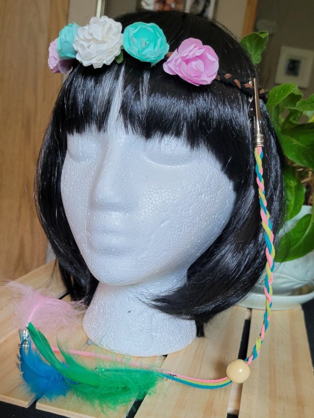 Festive Clip Ons and Crowns in Multi Colored Faux Suede Feathers and Charms